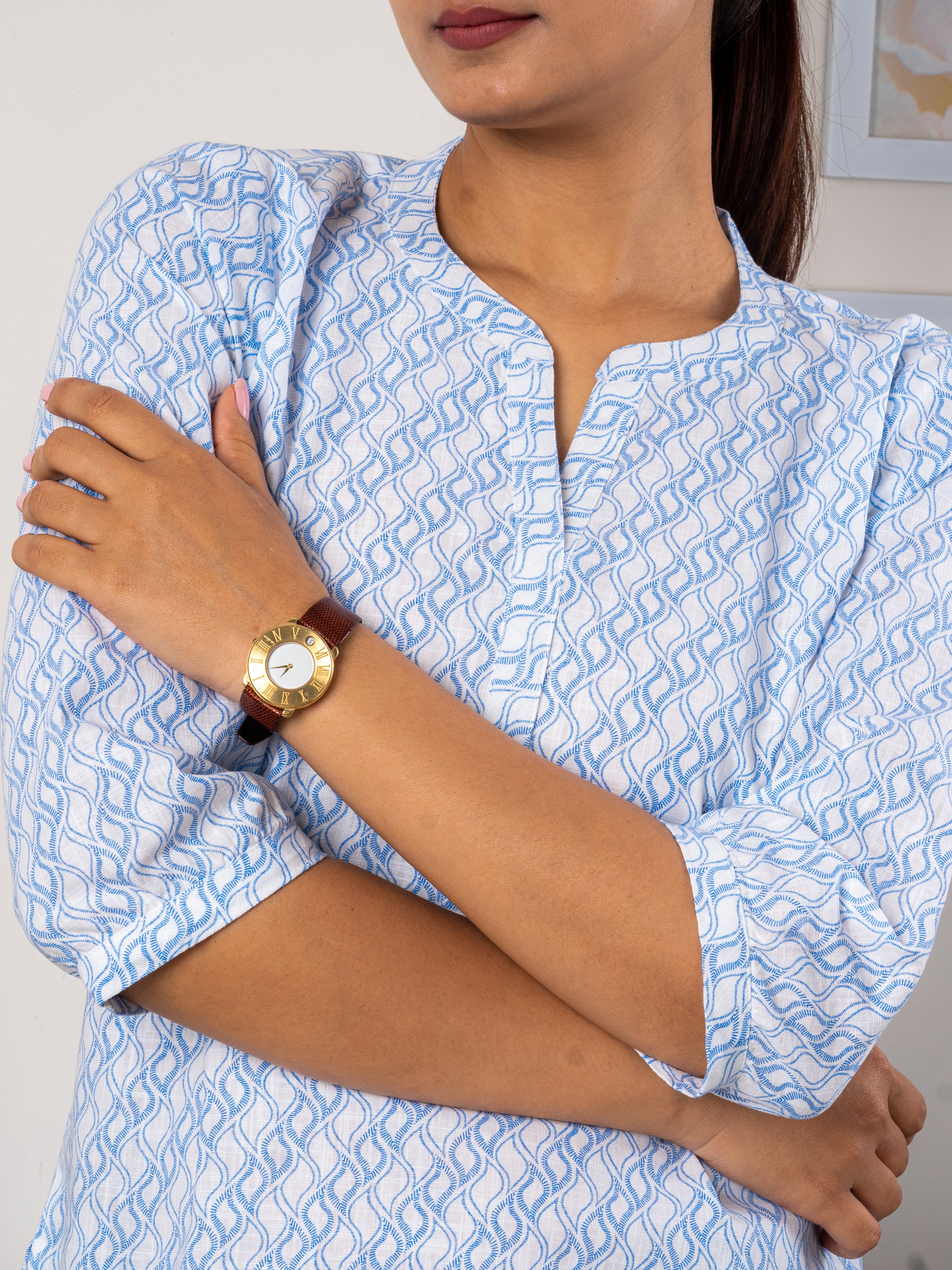 Women's Tunic in Blue Printed Fabric - Close Up