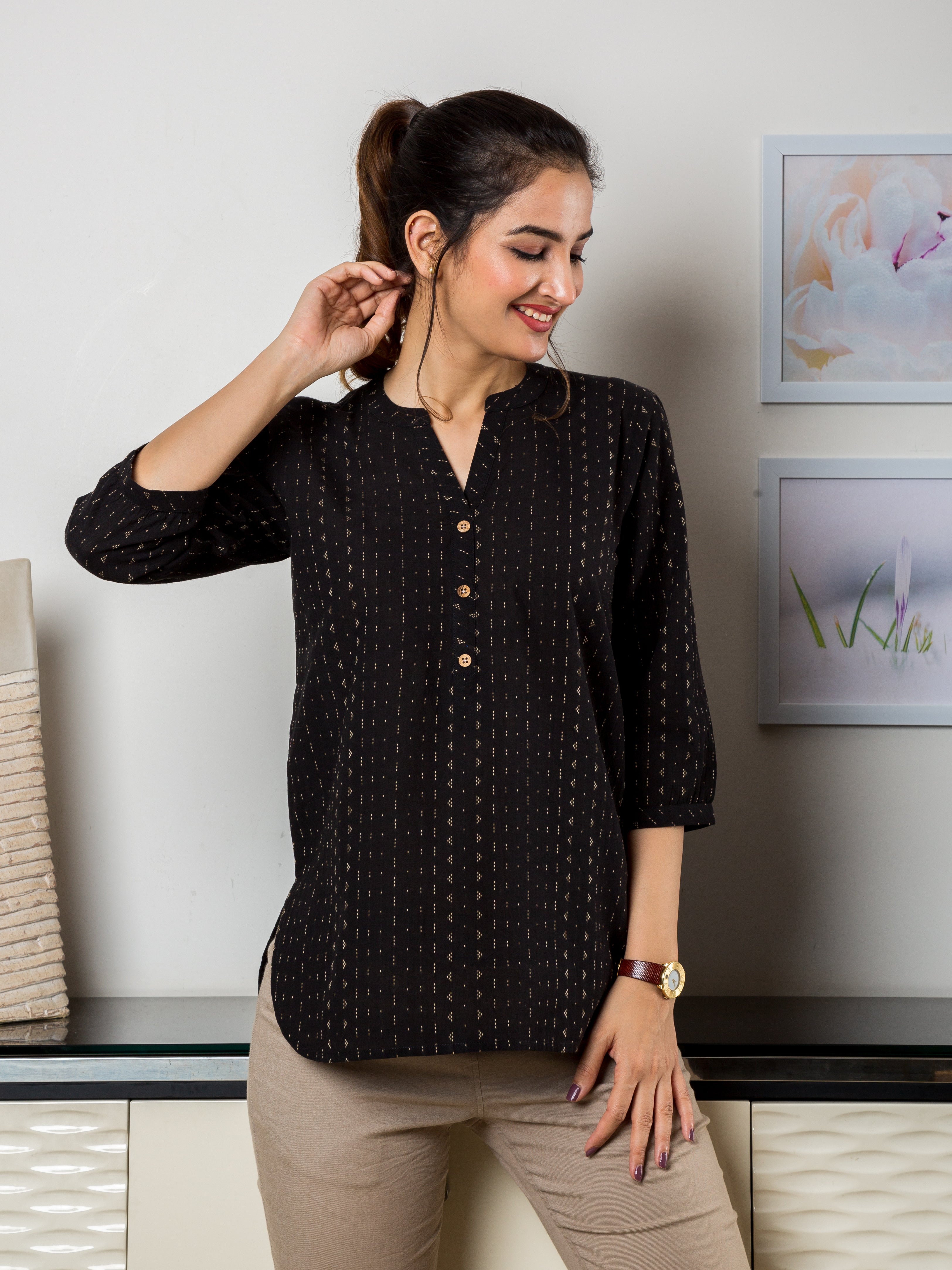 Women's Cotton Tunic in Black - Front