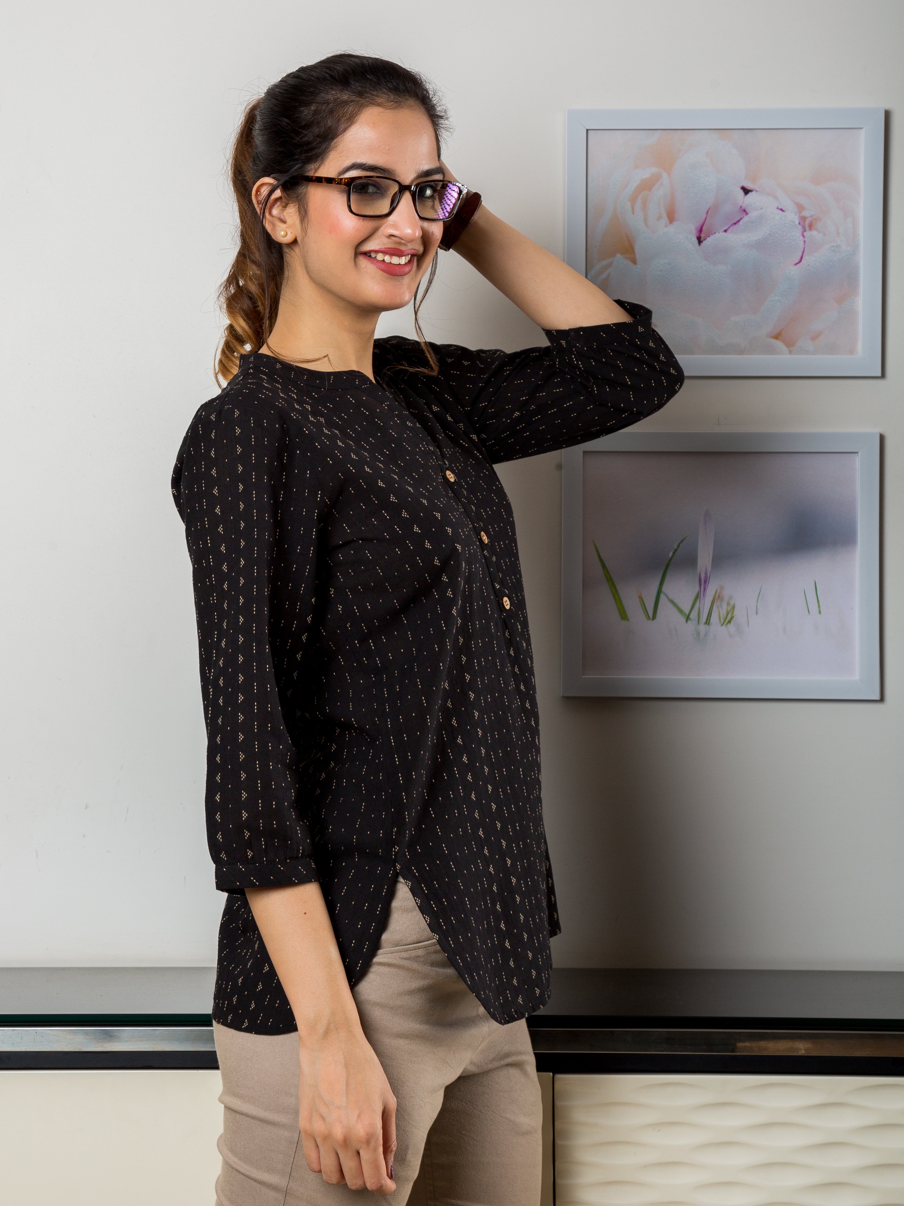 Women's Cotton Tunic in Black - Side