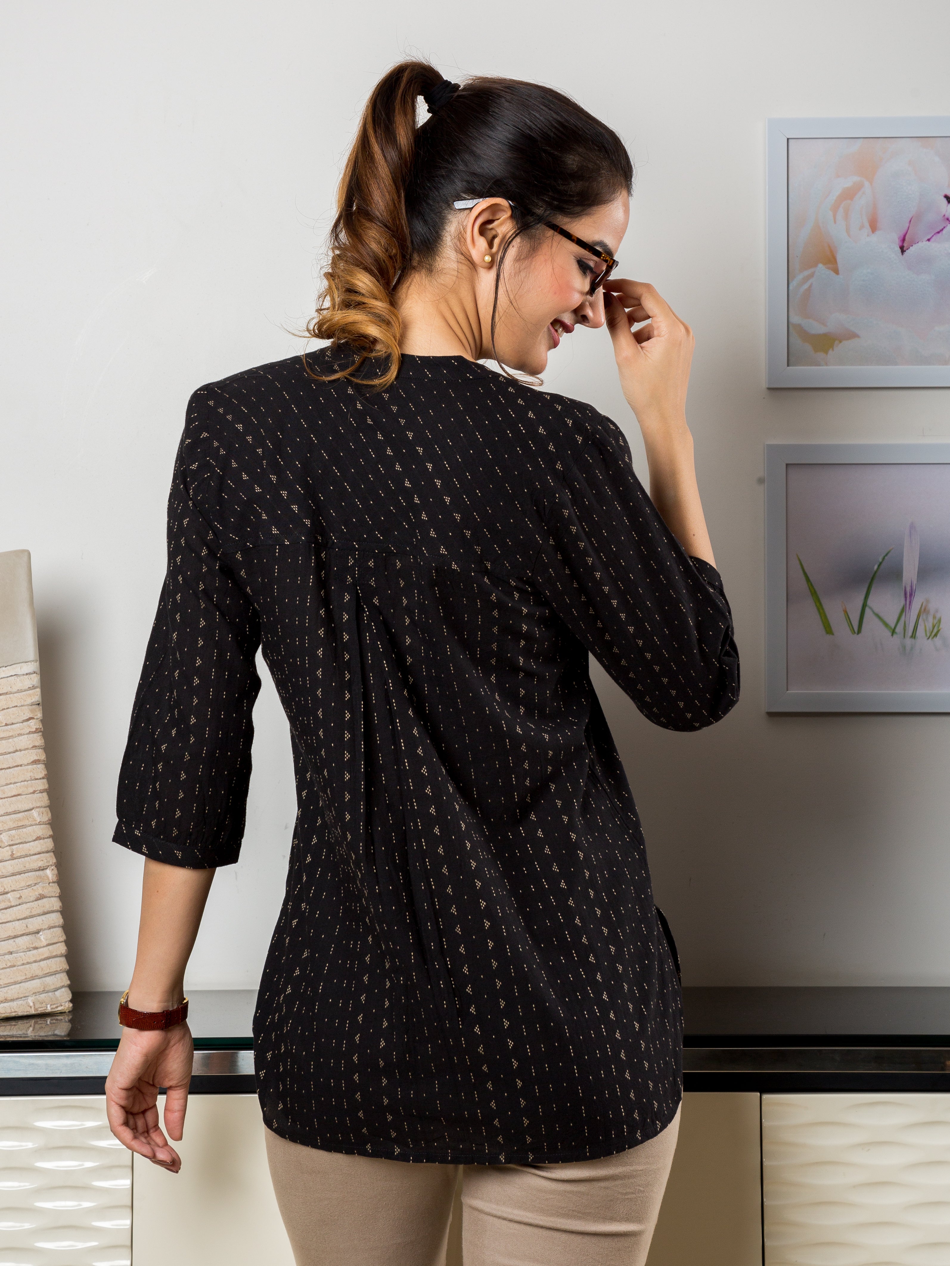 Women's Cotton Tunic in Black - Back