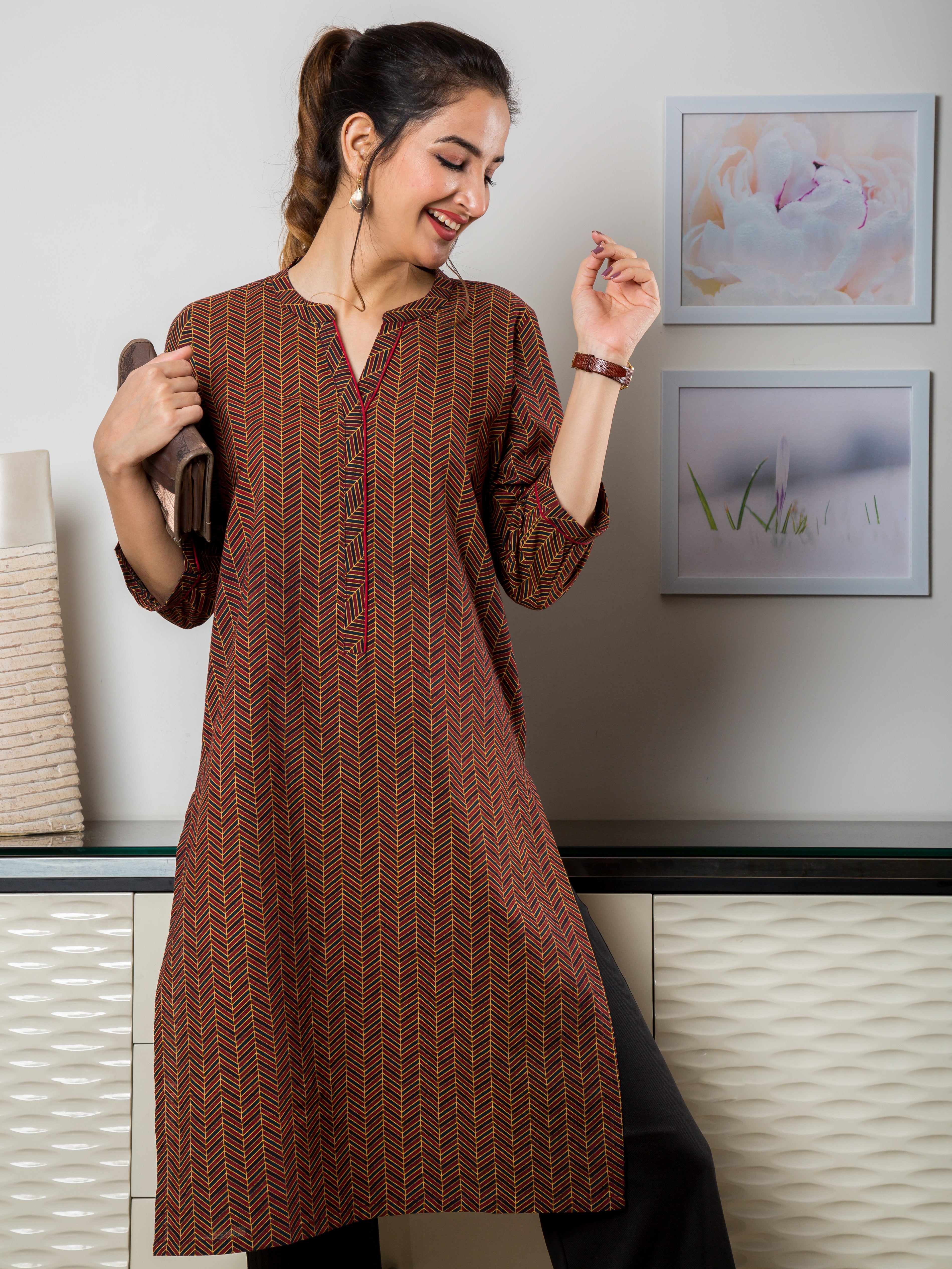 Raisin Ajrakh Kurta