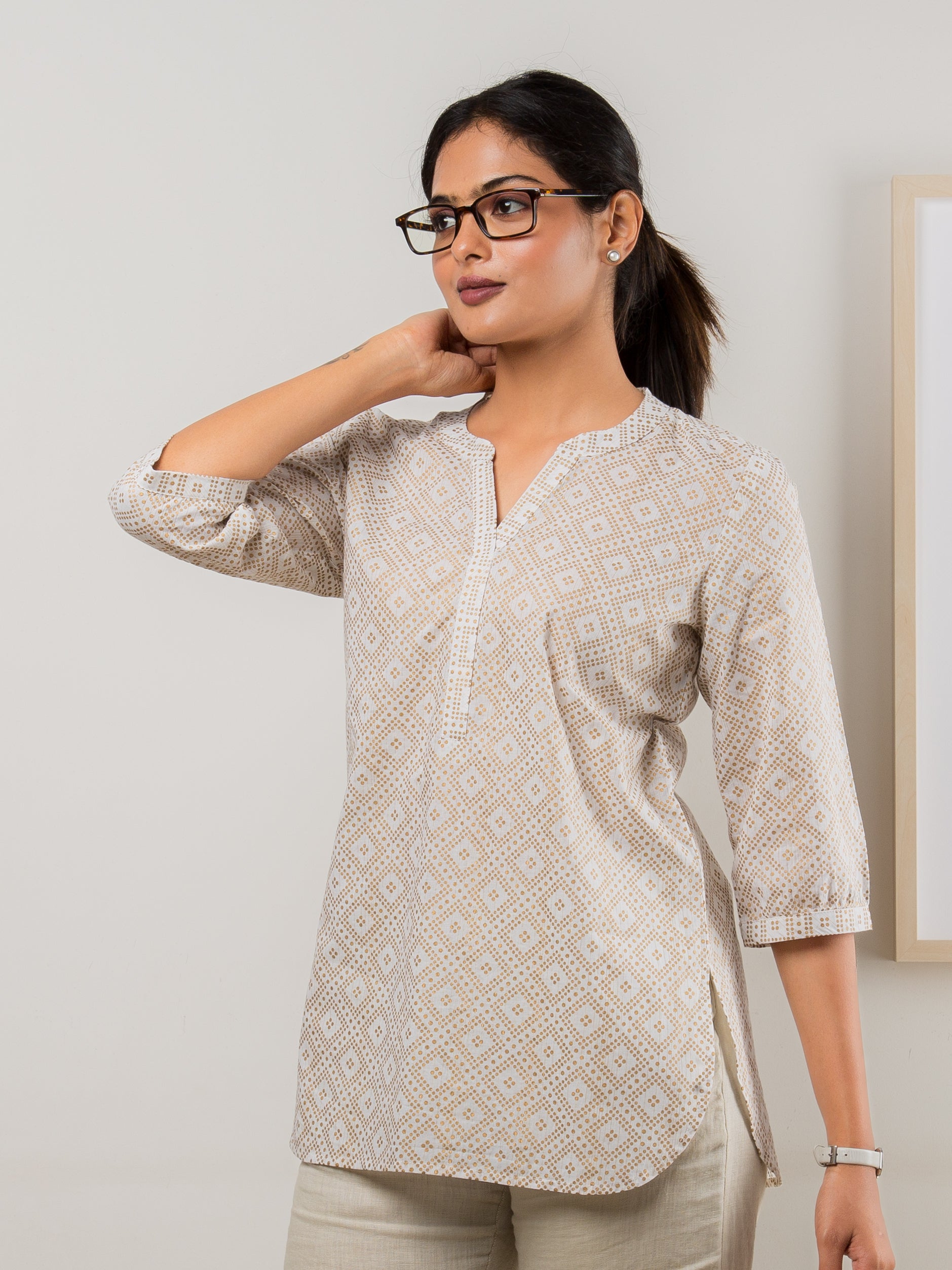 Women's Cotton Tunic in Gold Print - Side