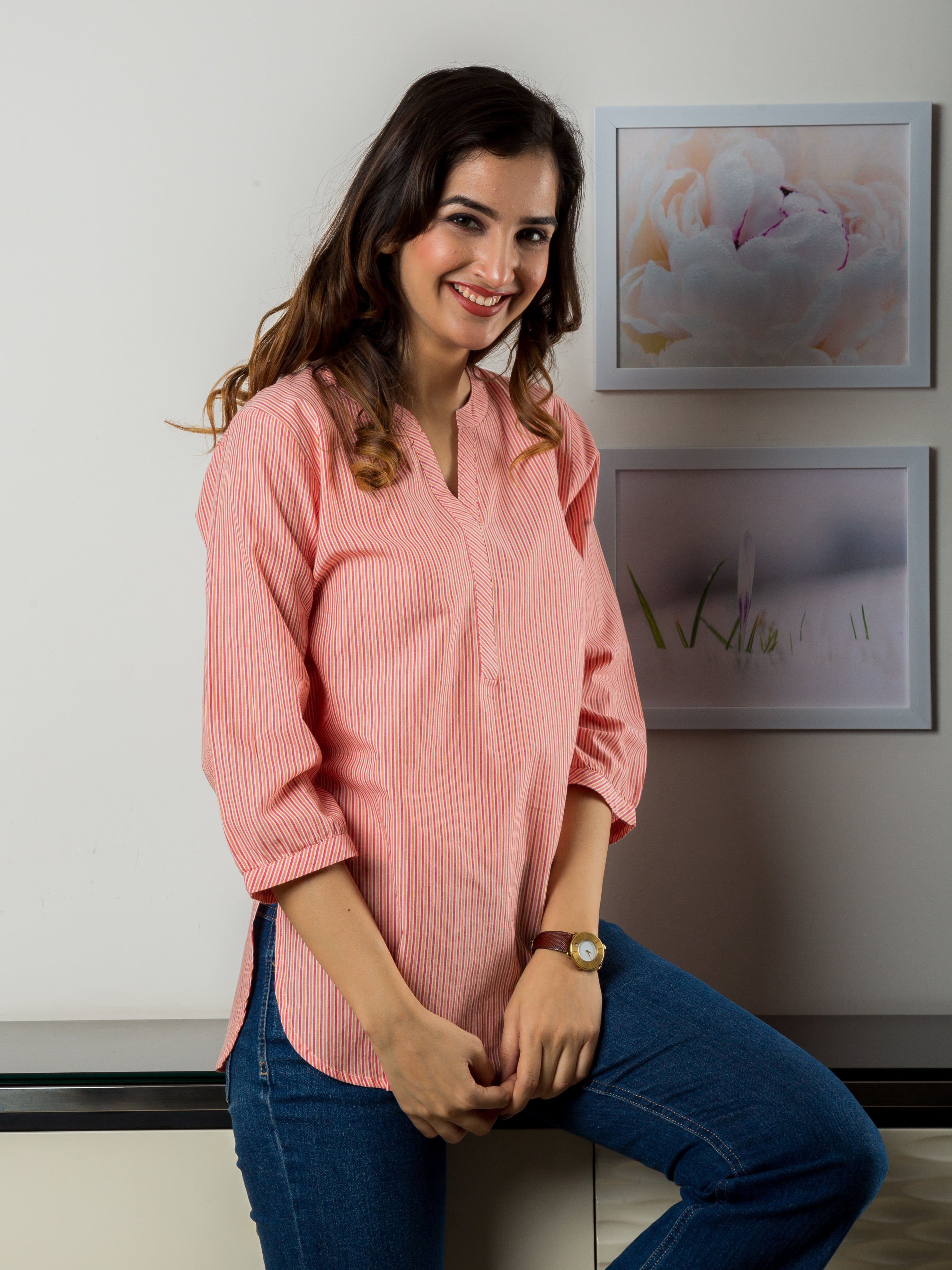 Women's Tunic in Peach Stripes - Side