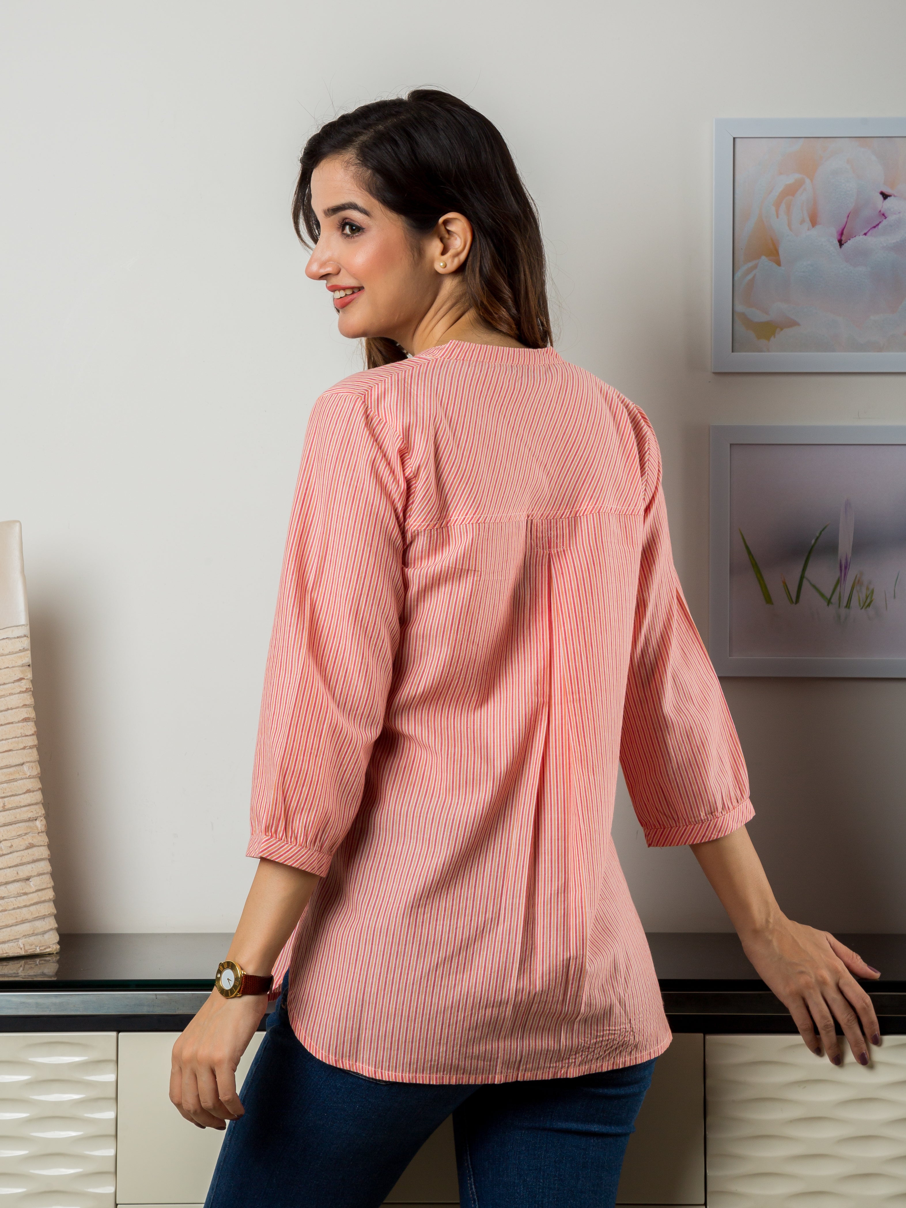 Women's Tunic in Peach Stripes - Back