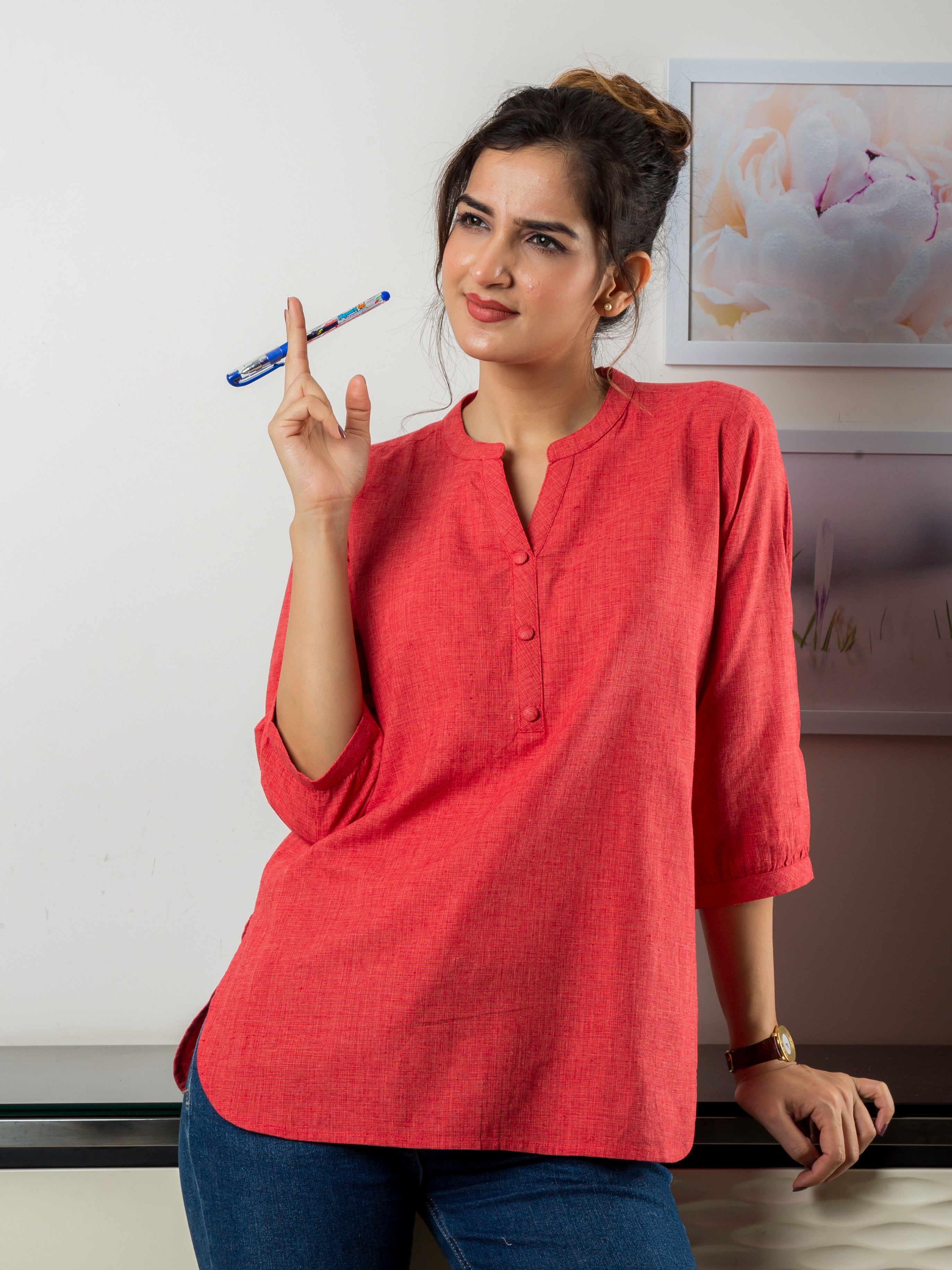 Women's Tunic in Deep Orange - Front 2