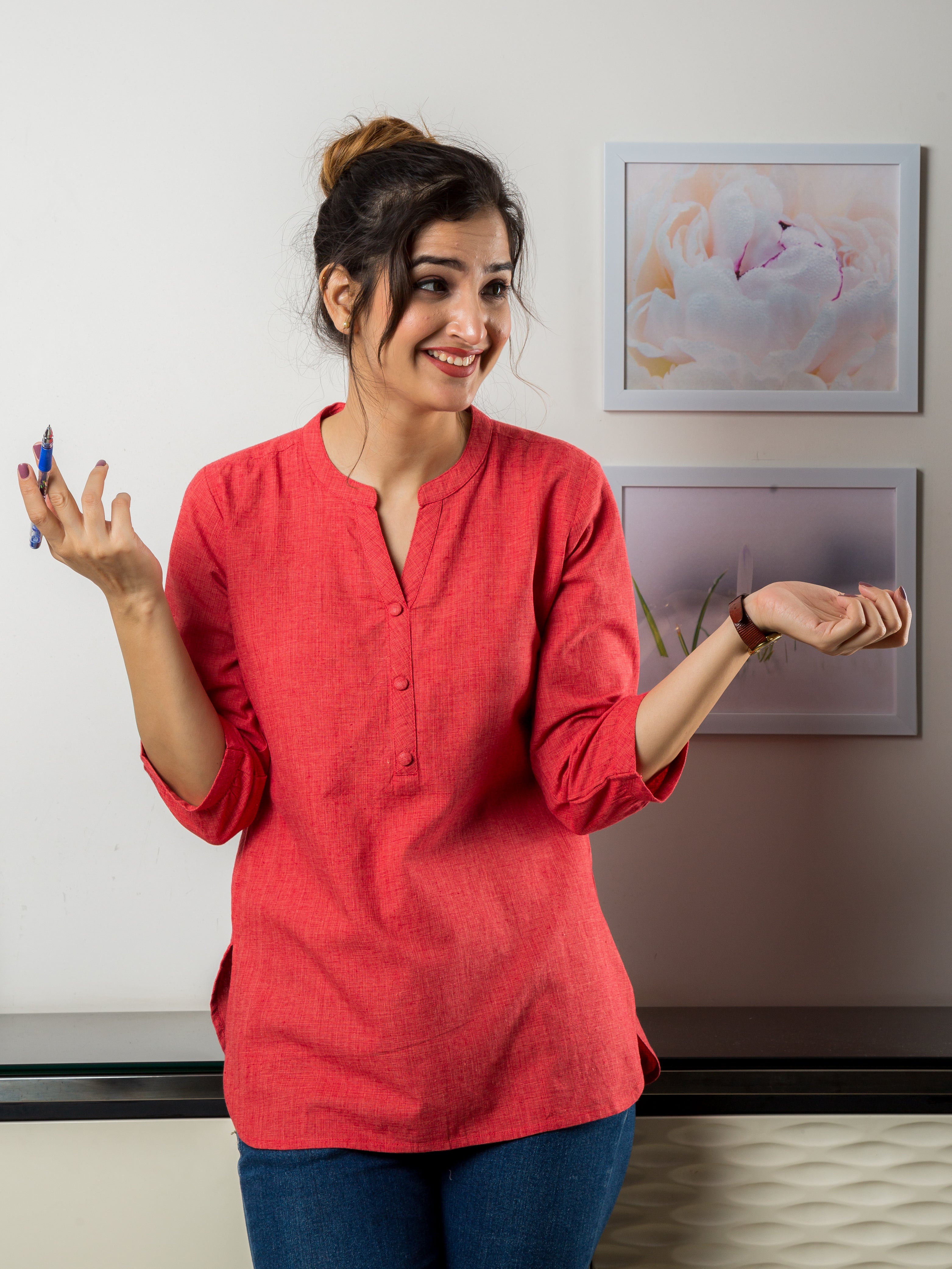 Women's Tunic in Deep Orange - Front 3