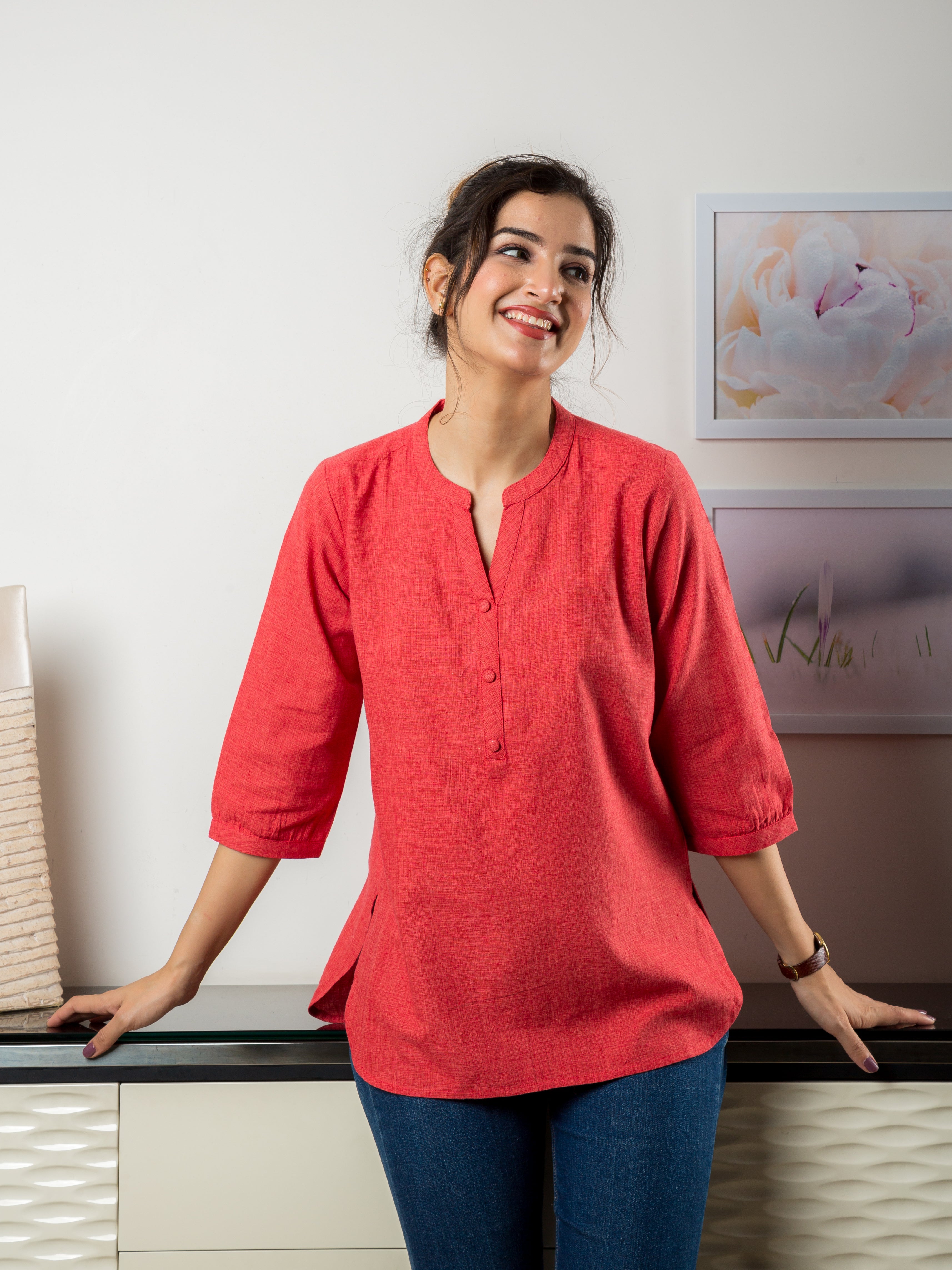 Women's Tunic in Deep Orange - Sitting