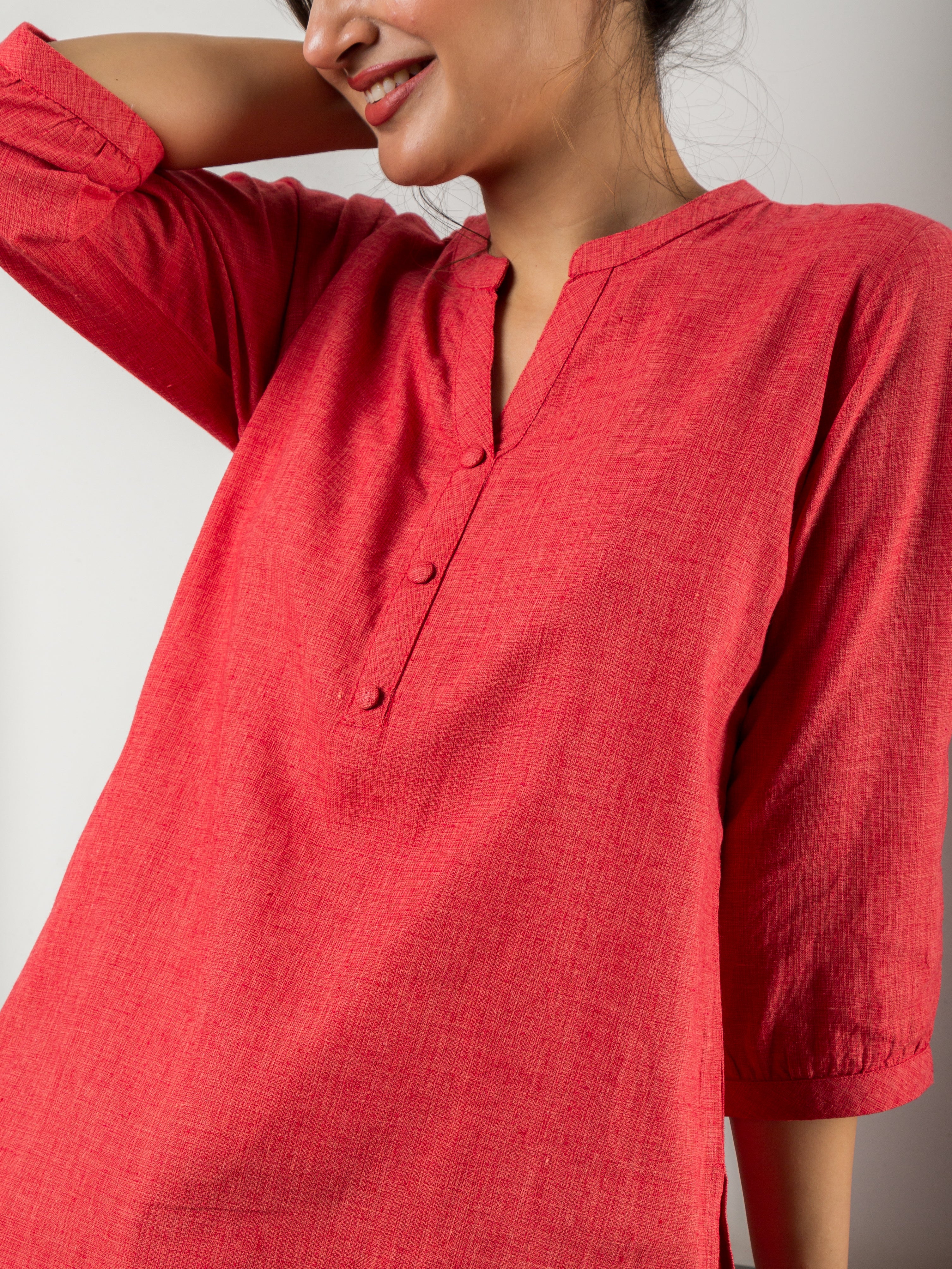 Women's Tunic in Deep Orange - Close Up