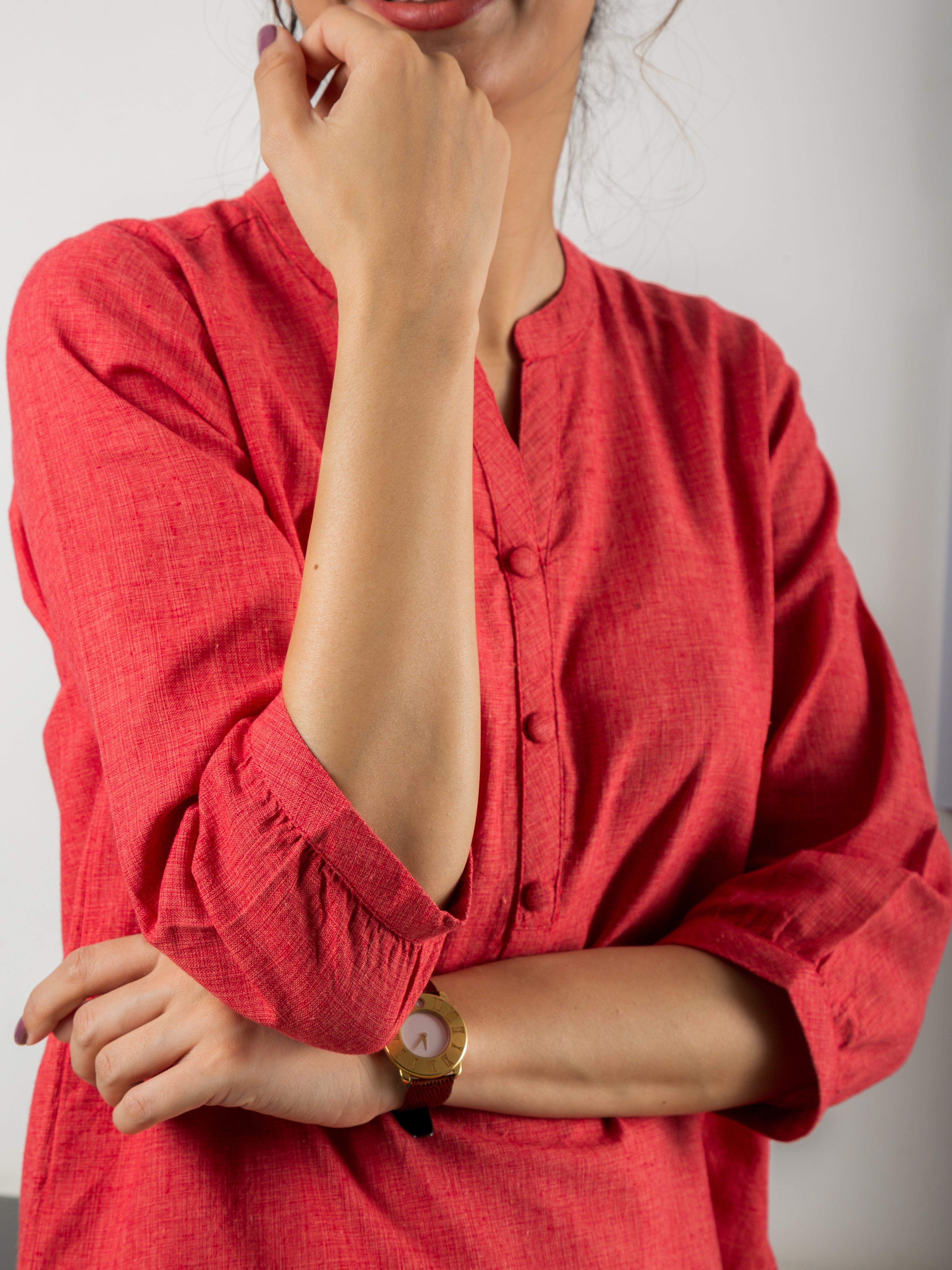 Women's Tunic in Deep Orange - Close up 2