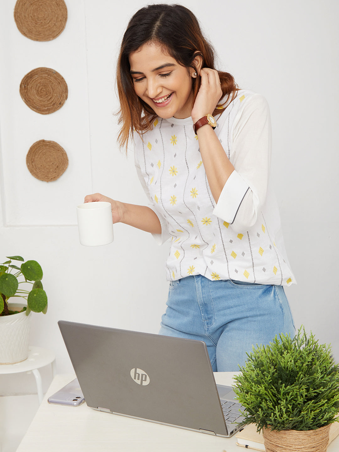 Women's Cotton Top with Yellow Daisies - Front 2