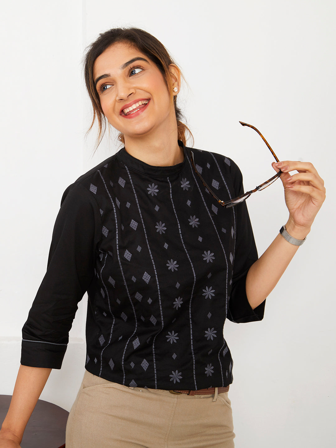 Women's Cotton Top in Black & White - Front 2