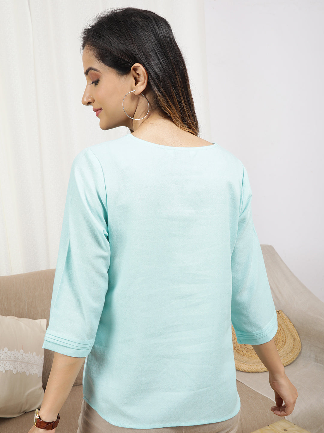 Ocean 'Cotton Crepe" Pleated Front Top