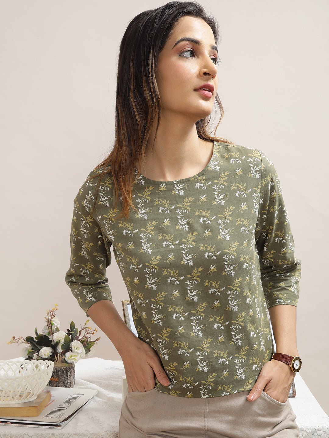 Limelight 'Cotton Linen' Floral Print Top
