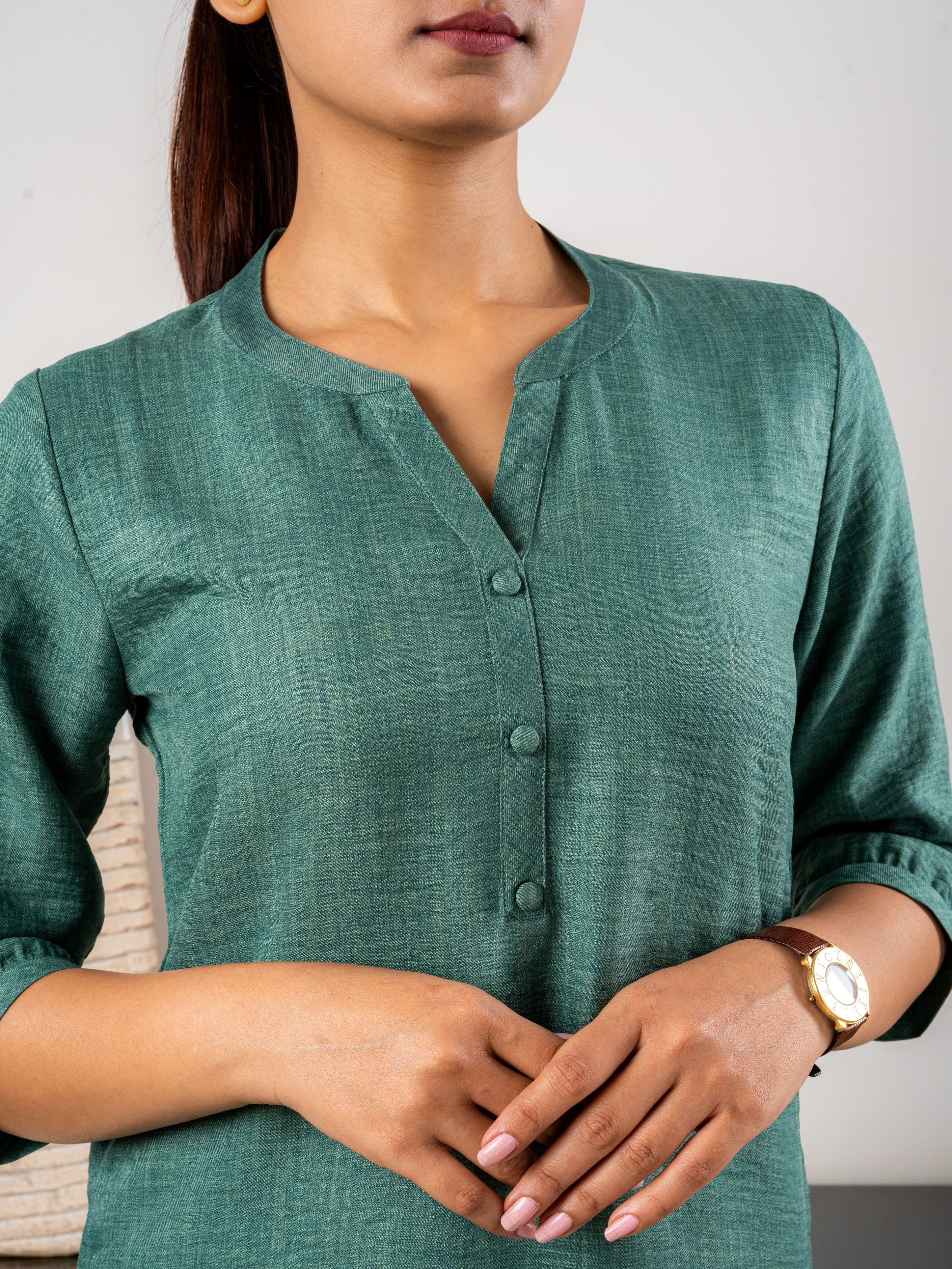Women's Co-ord Set in Emerald Green - Close Up