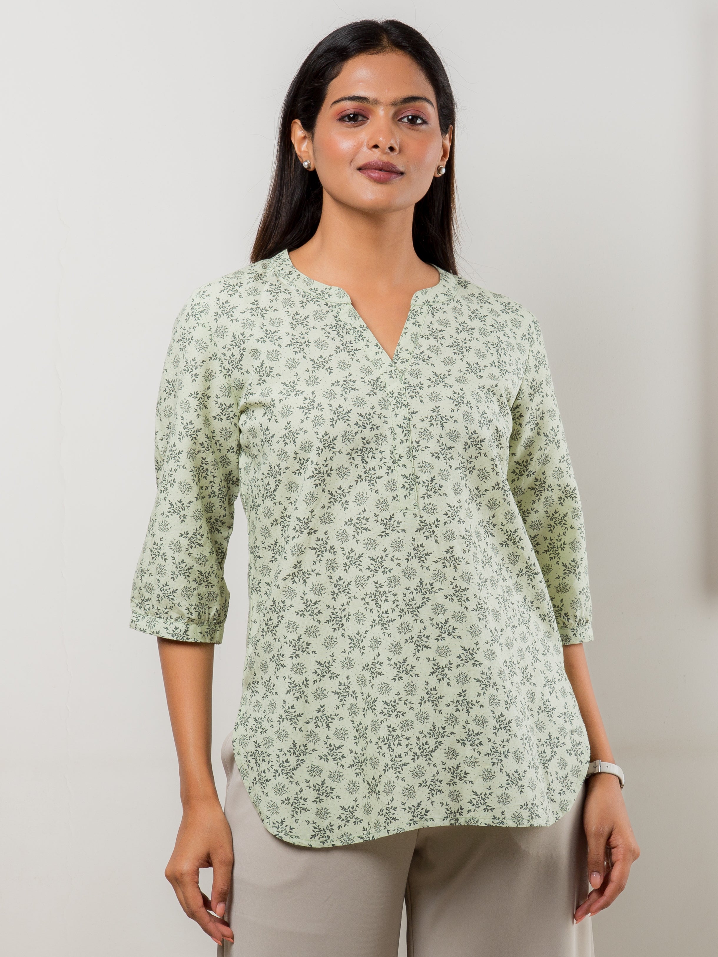 Women's Tunic in Green Nature Print -  Front