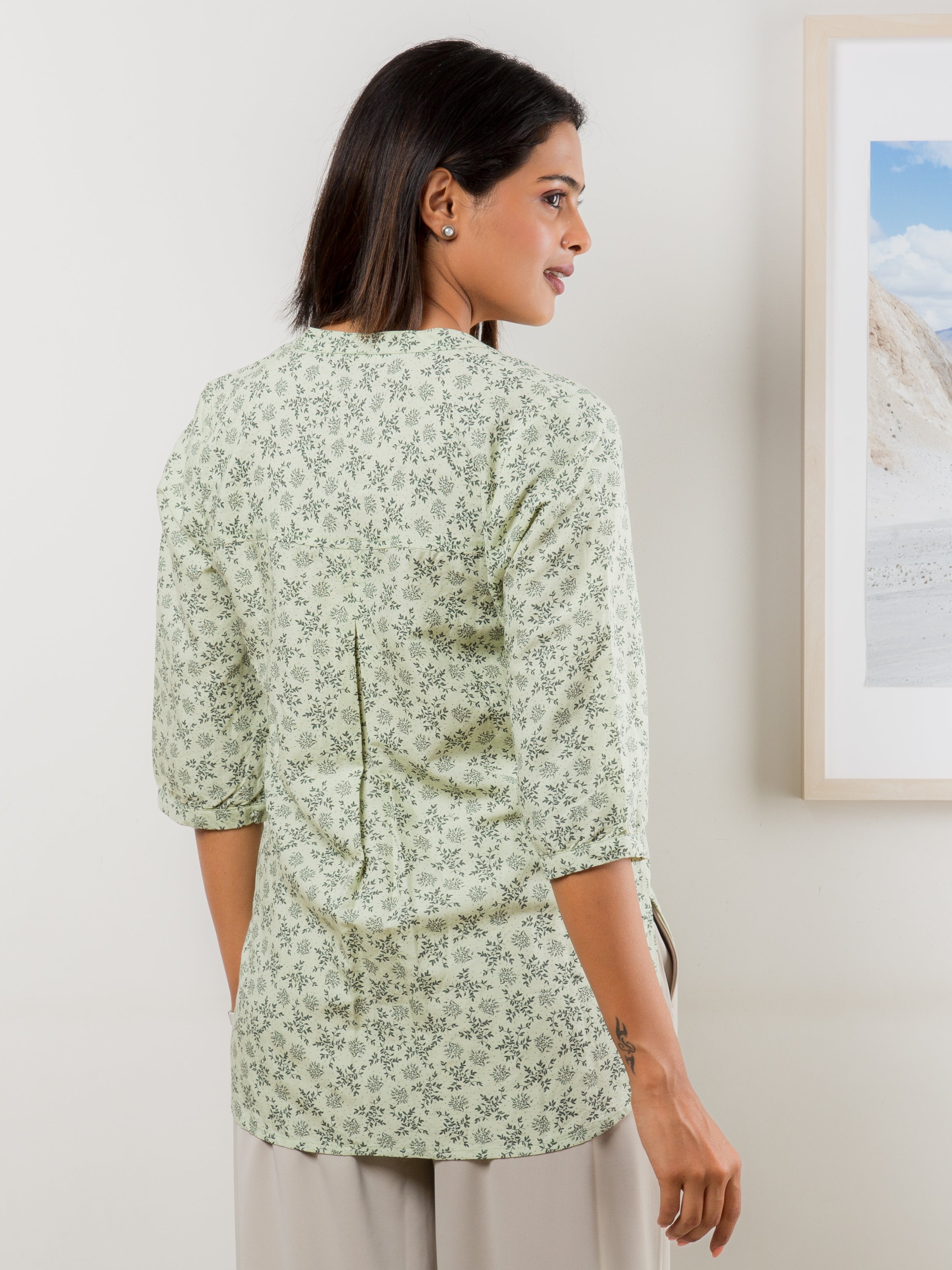 Women's Tunic in Green Nature Print -  Back