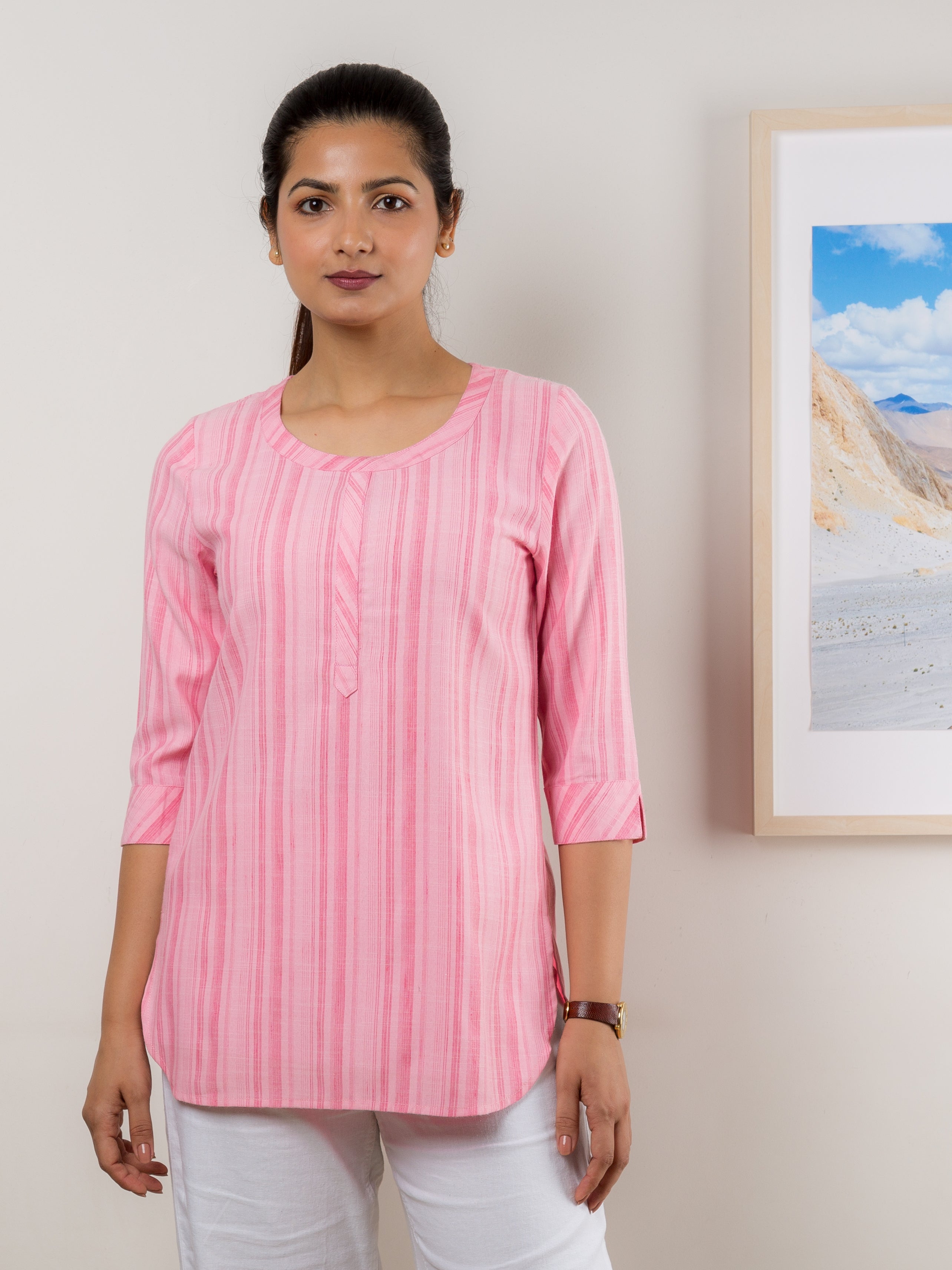 Women's Tunic in Pink Stripes - Front