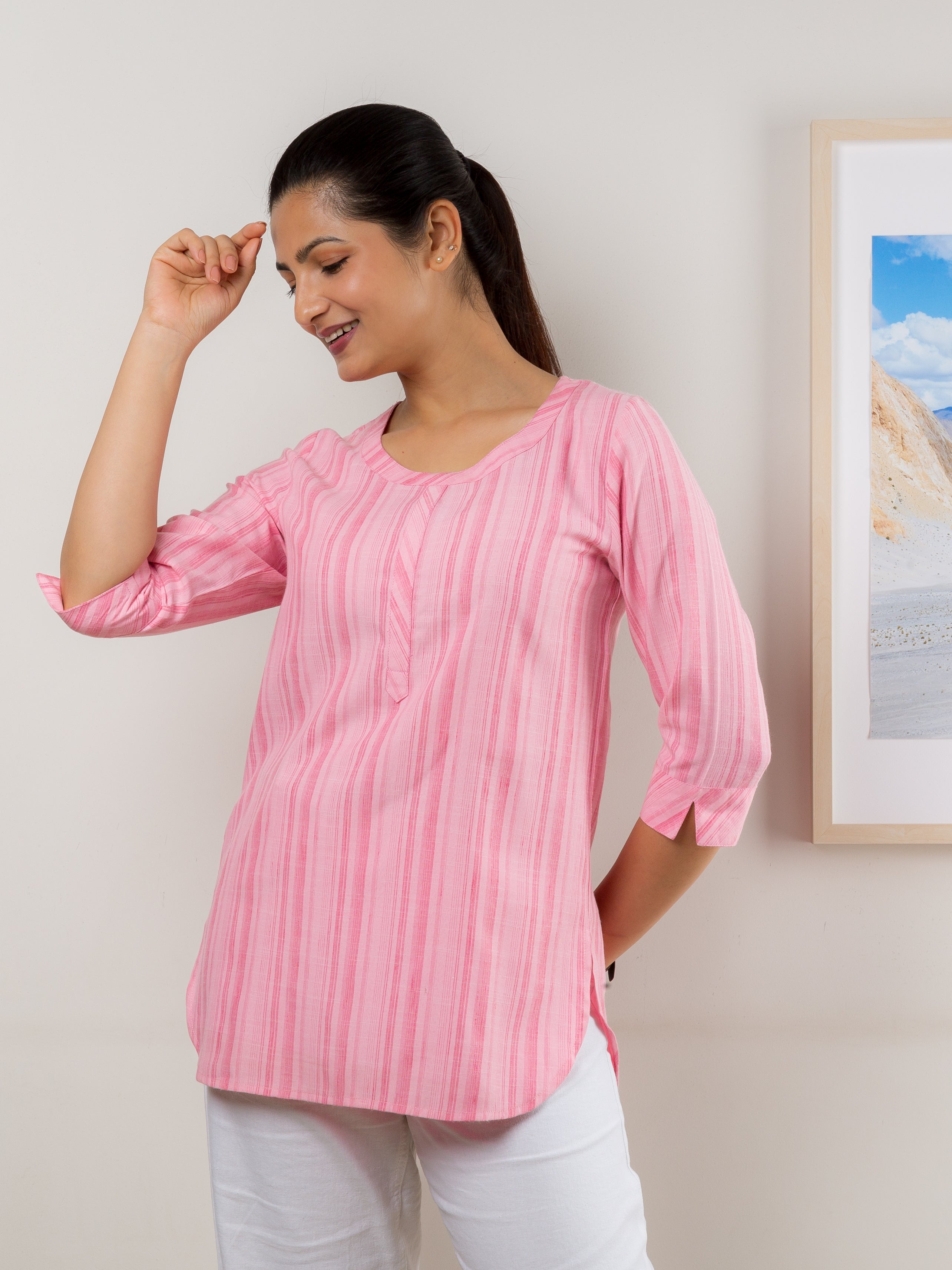 Women's Tunic in Pink Stripes - Front 2