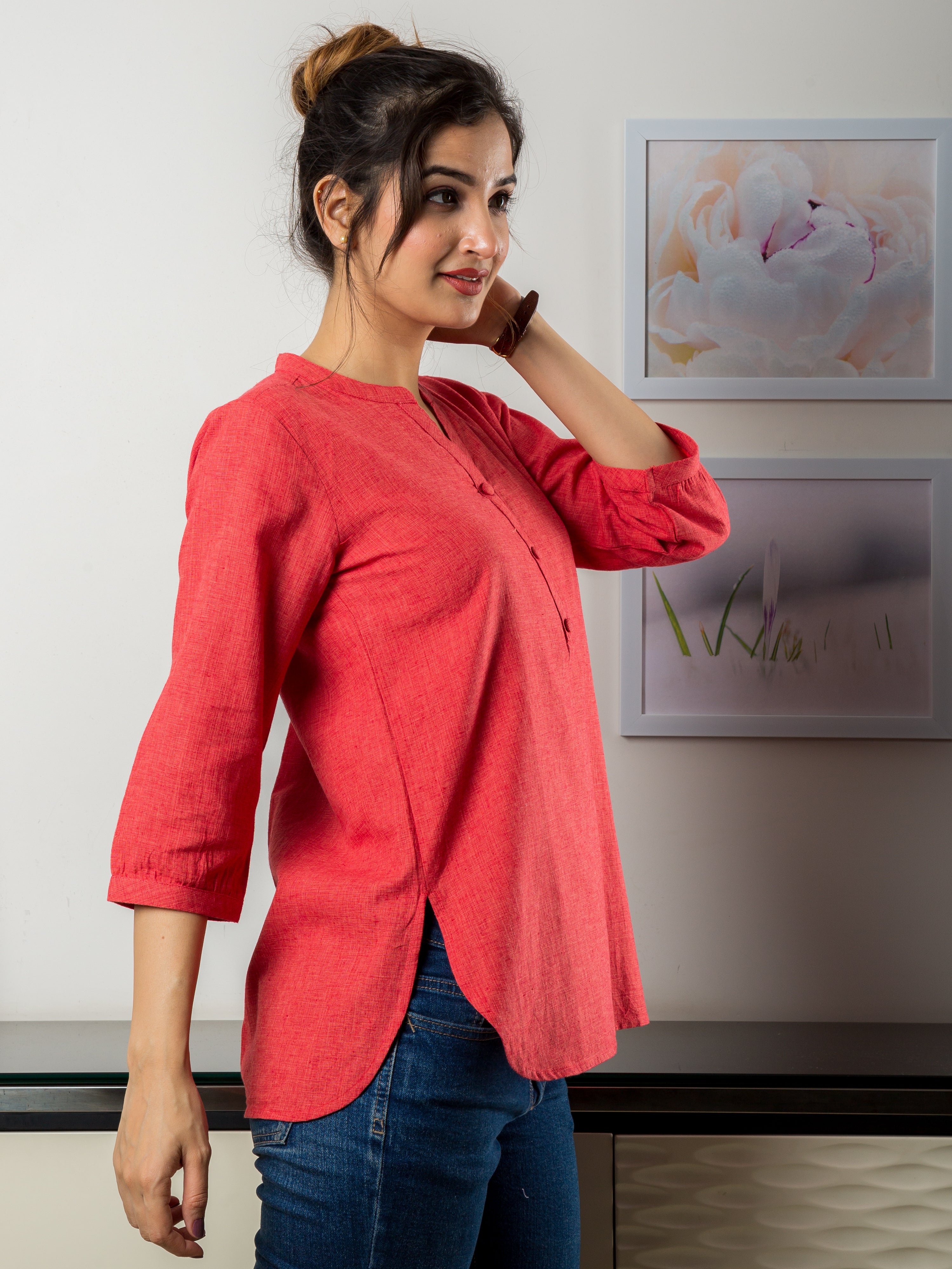 Women's Tunic in Deep Orange - Side