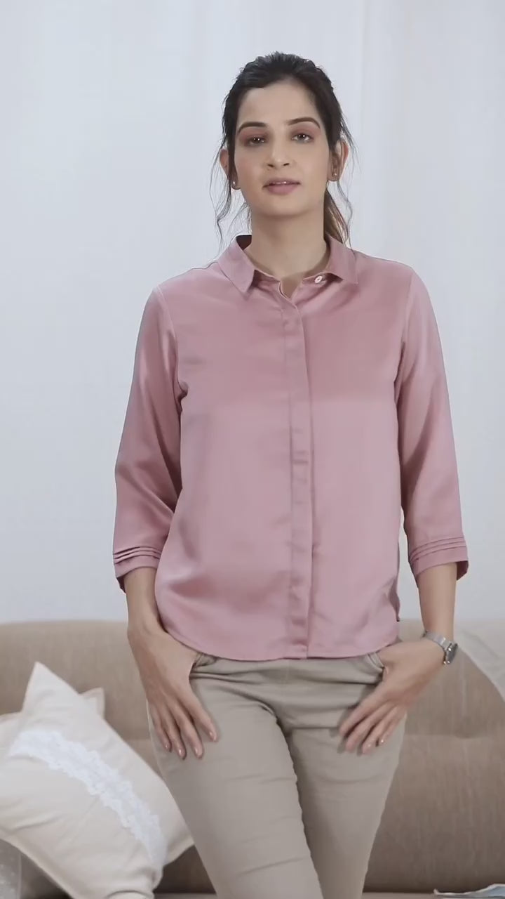 Women's Satin Shirt in Salmon Pink - Video