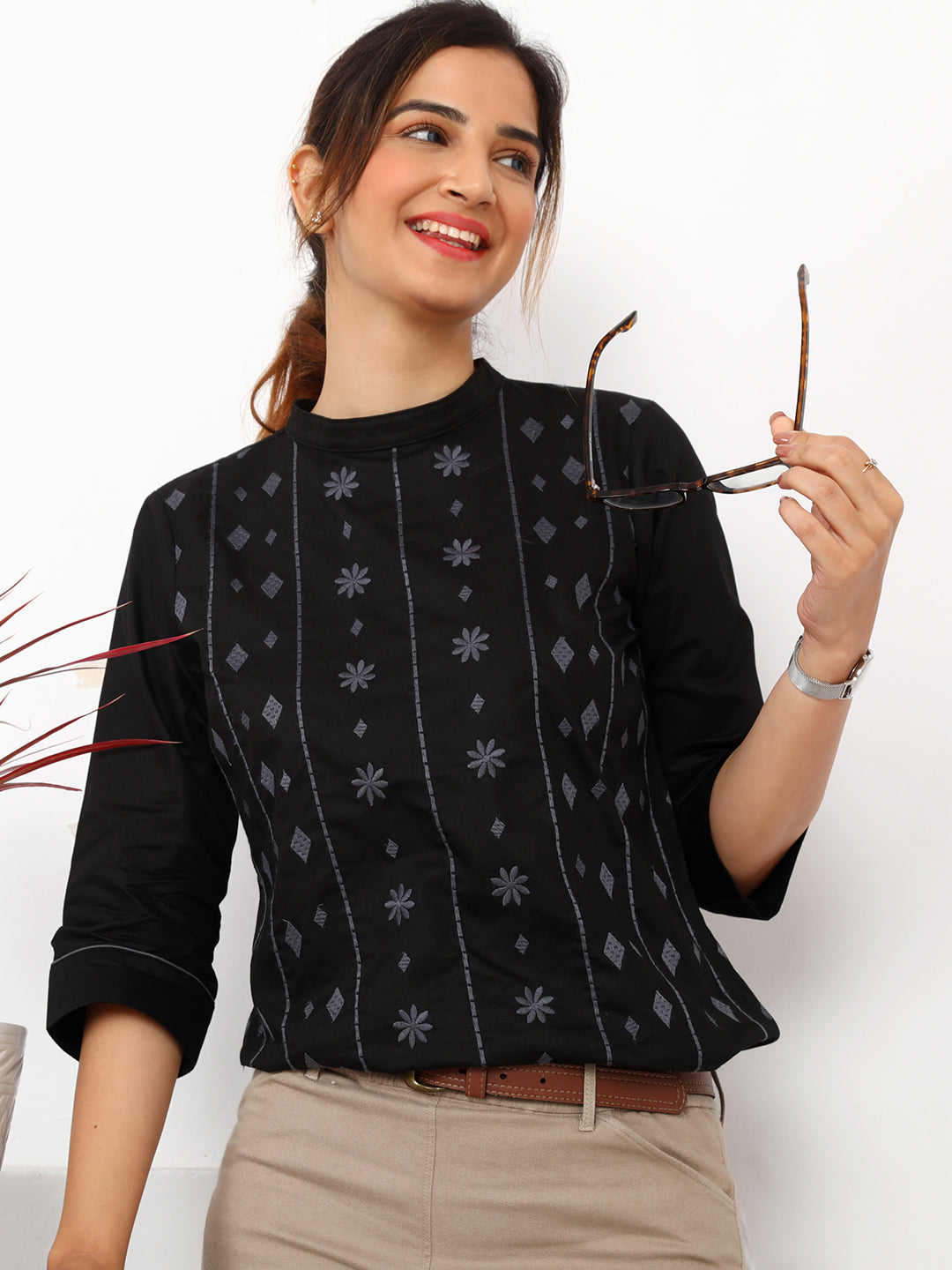 Women's Cotton Top in Black & White - Front
