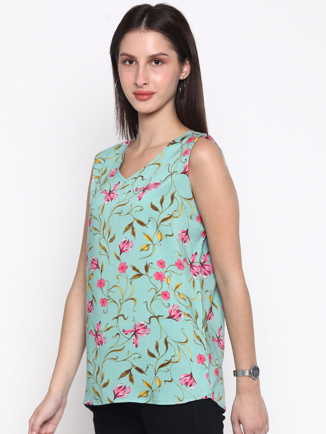 Mint 'Viscose' Floral Sleeveless Top