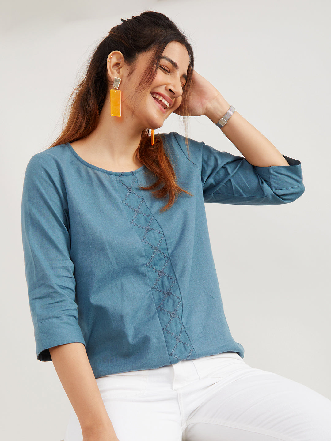 Enrich 'Pure Cotton' Embroidered Top