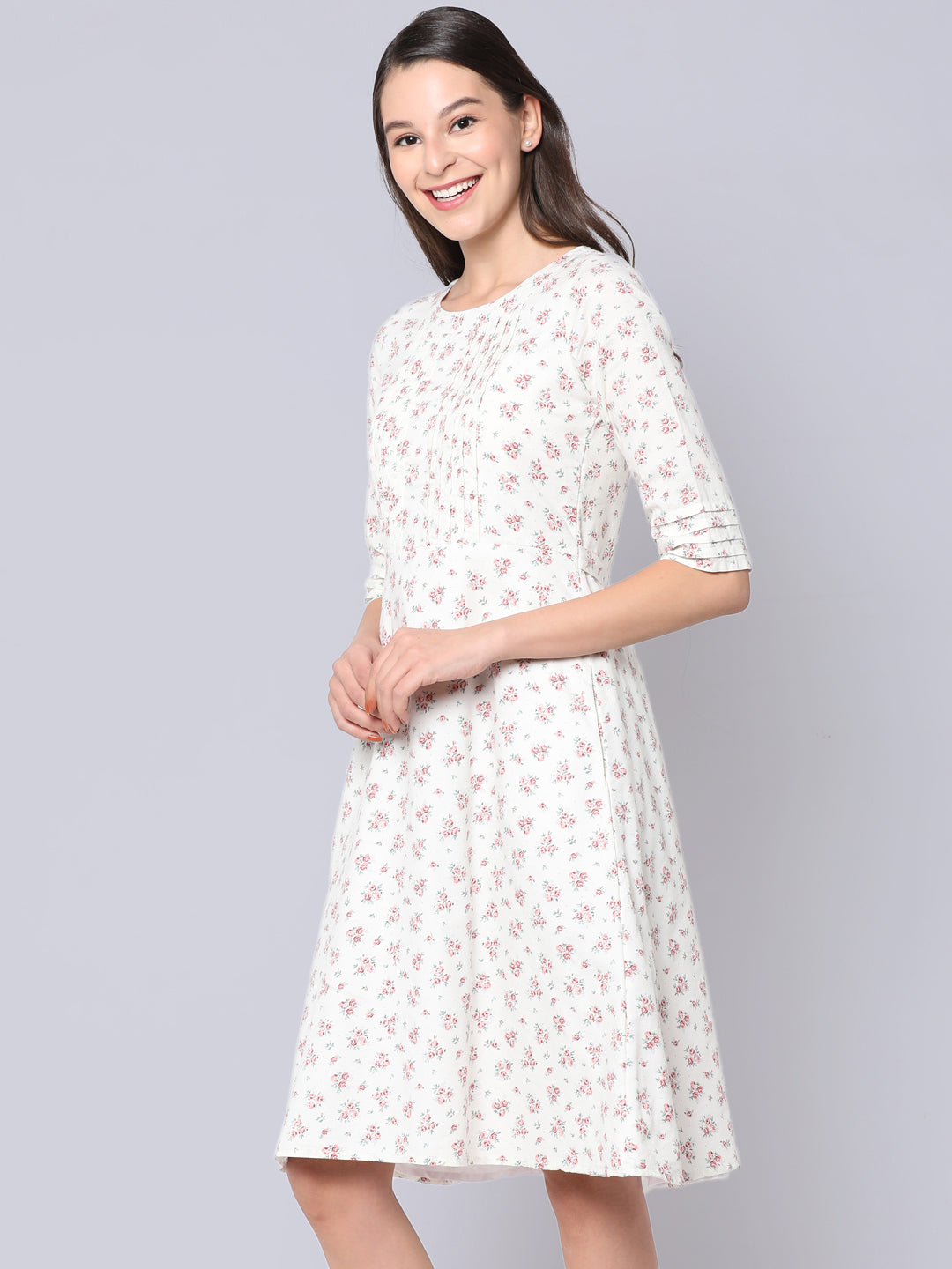 Blooming "Pure Cotton" Pleated Floral Dress