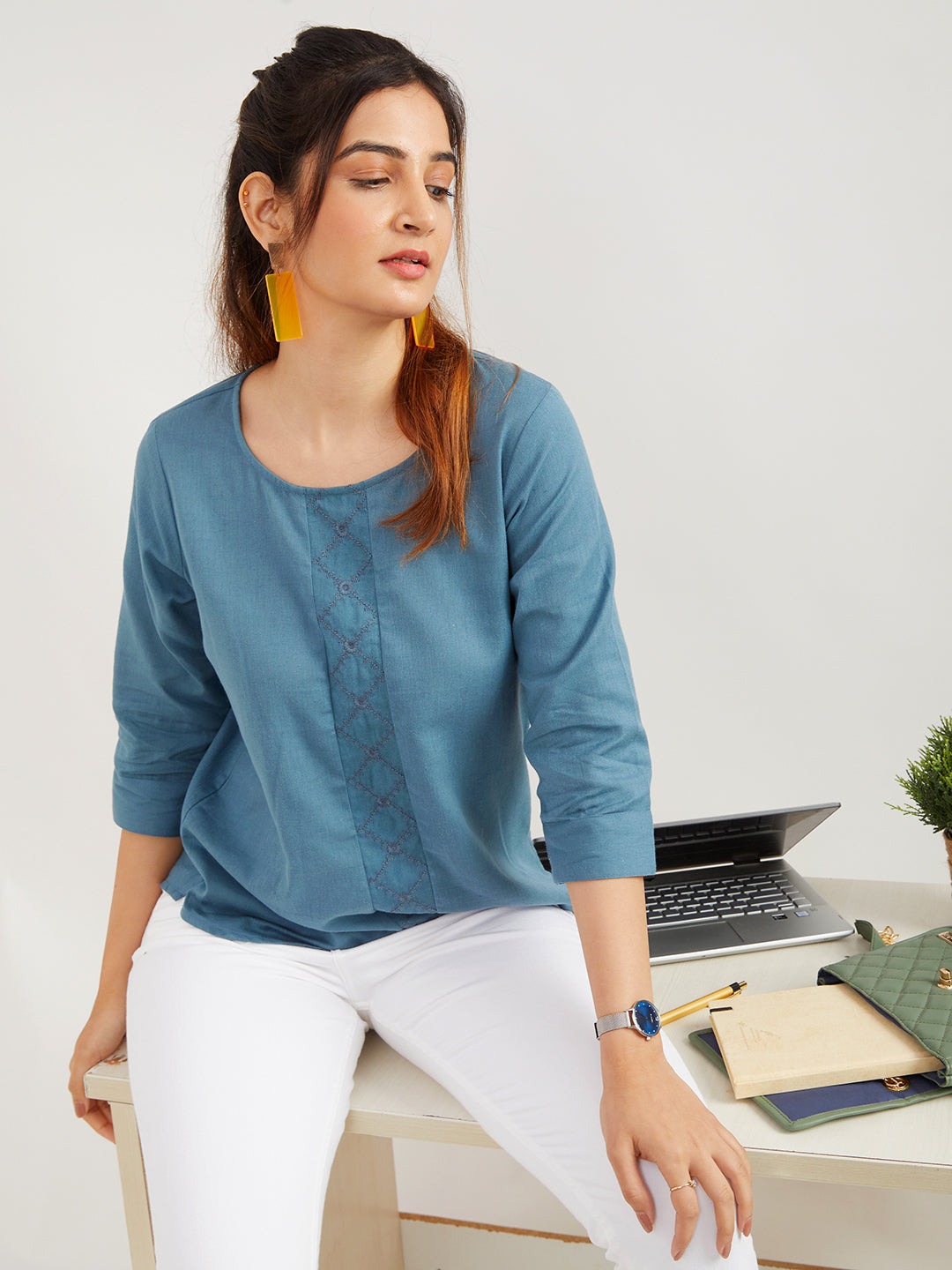Enrich 'Pure Cotton' Embroidered Top