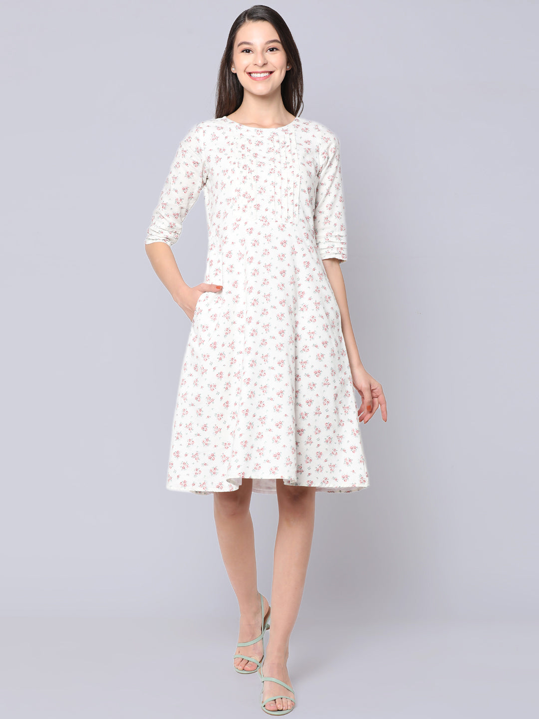 Blooming "Pure Cotton" Pleated Floral Dress