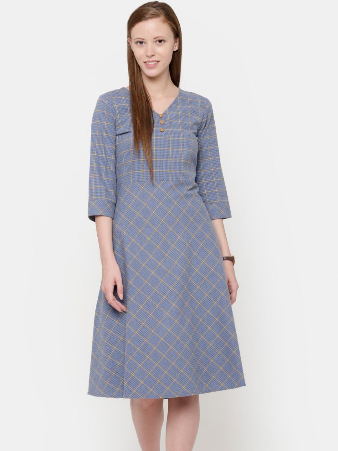 The Work Label - Blue checkered Pocket Dress -  Women's western work-wear in India