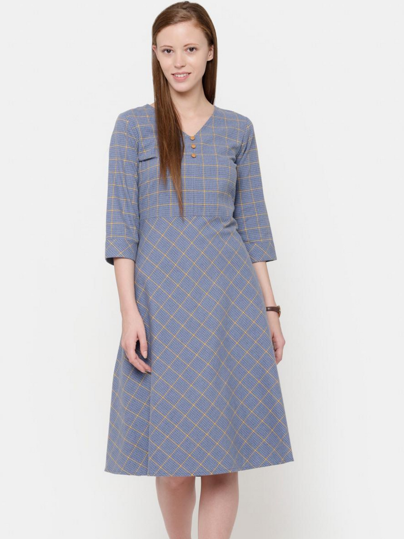 The Work Label - Blue checkered Pocket Dress -  Women's western work-wear in India