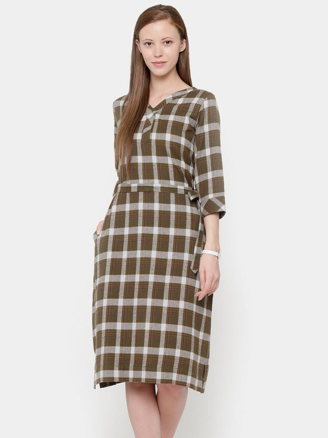 The Work Label - Plaid Flat Collar Pocket Dress -  Women's western work-wear in India