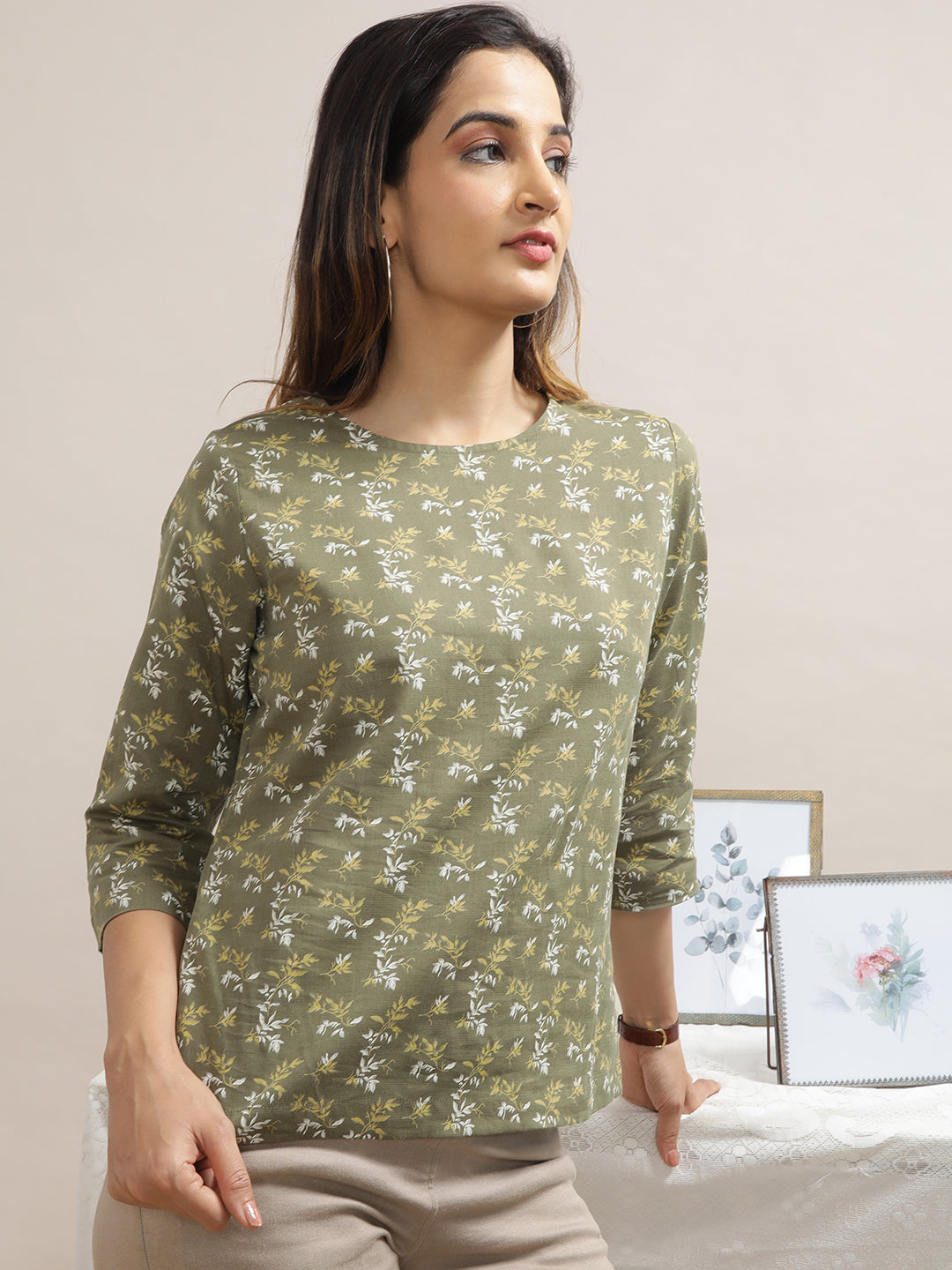 Limelight 'Cotton Linen' Floral Print Top