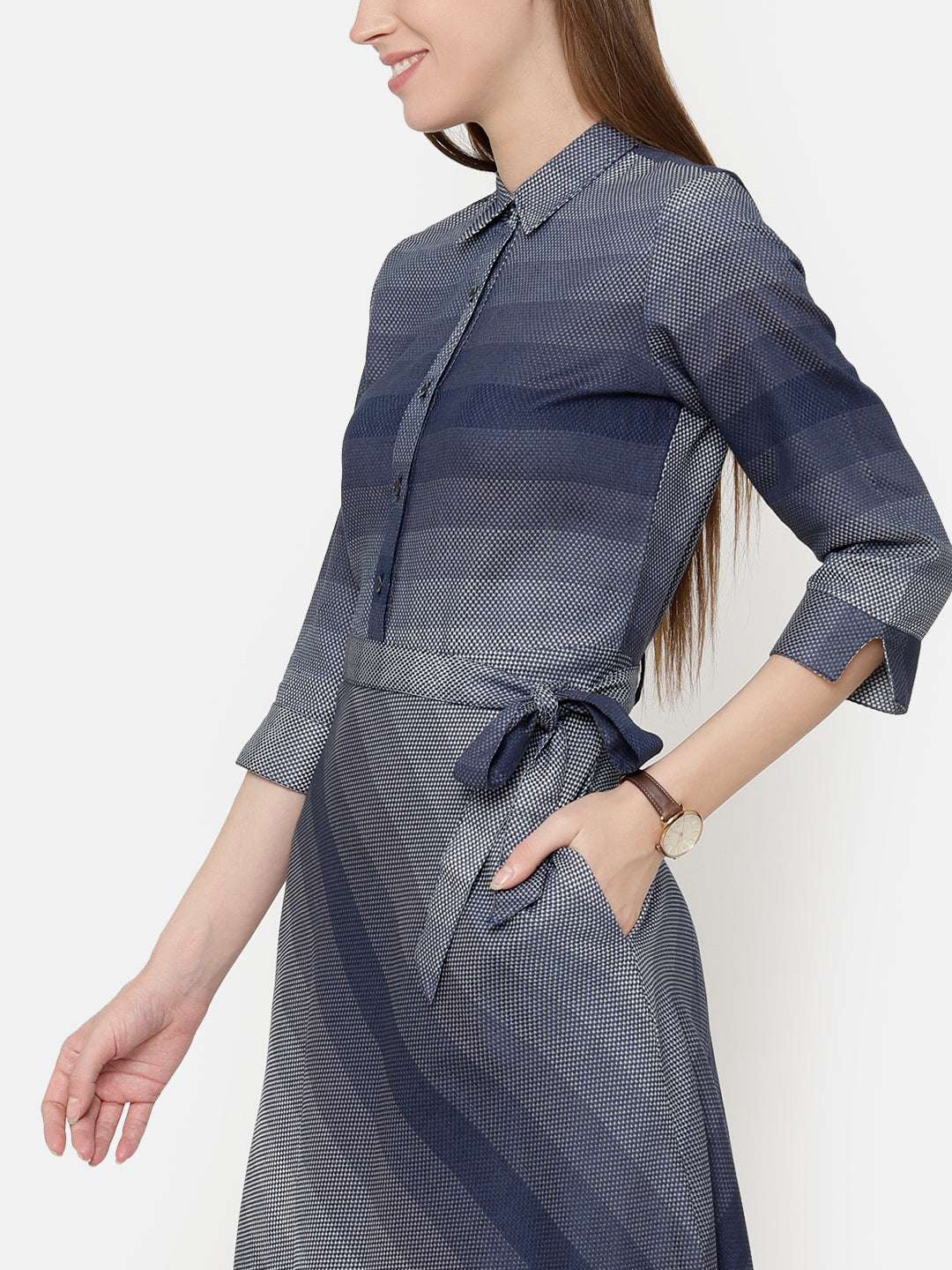 Honeycomb "Pure Cotton" Denim Shirt Dress