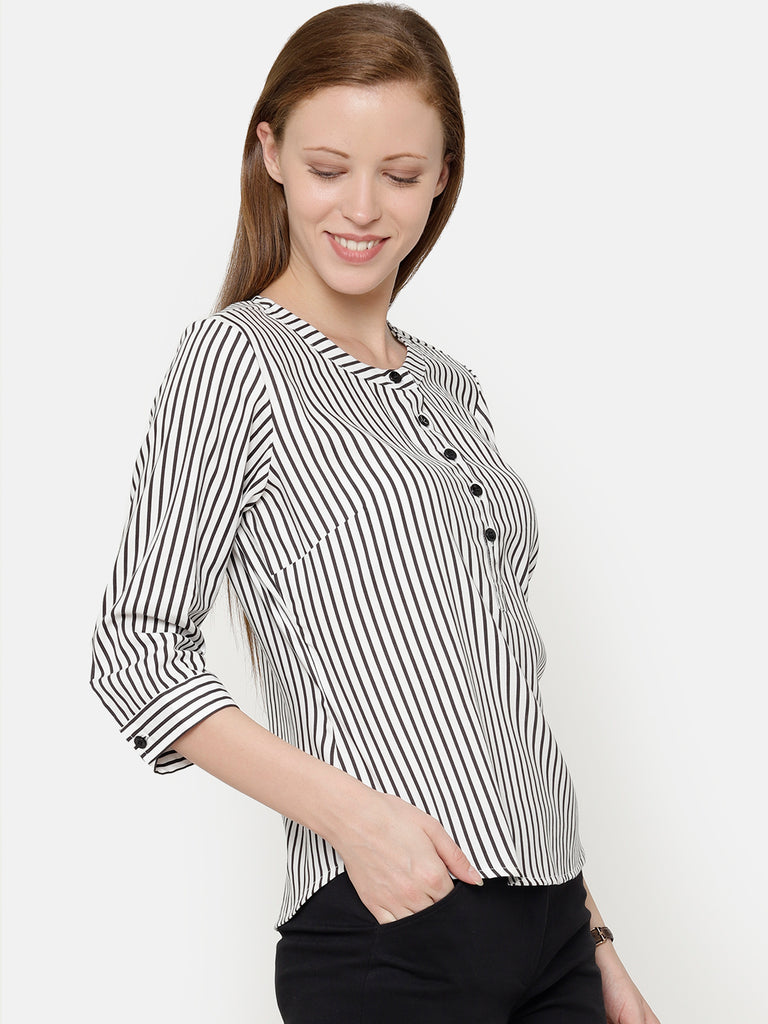 Black and white Stripes Round Neck Top